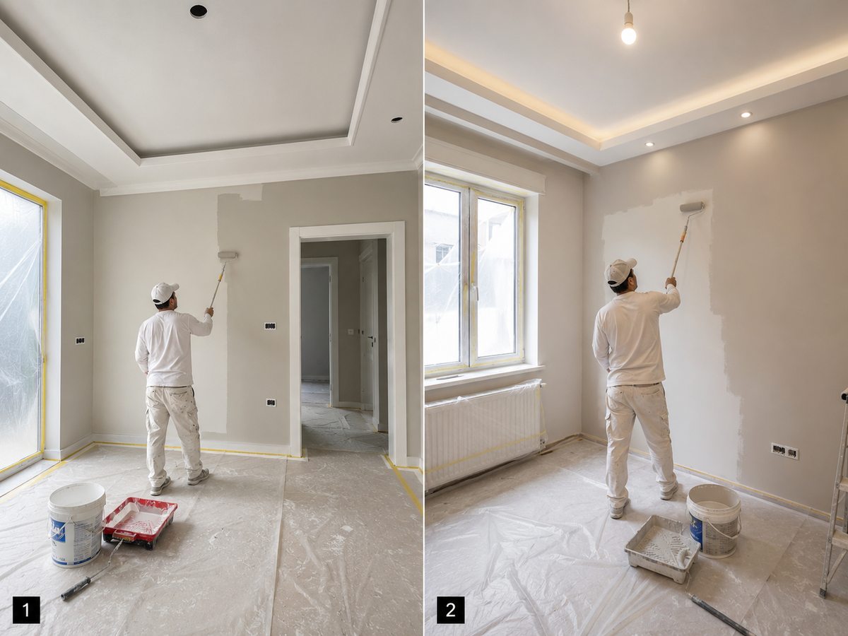 Bayraklı iç cephe boya uygulaması
